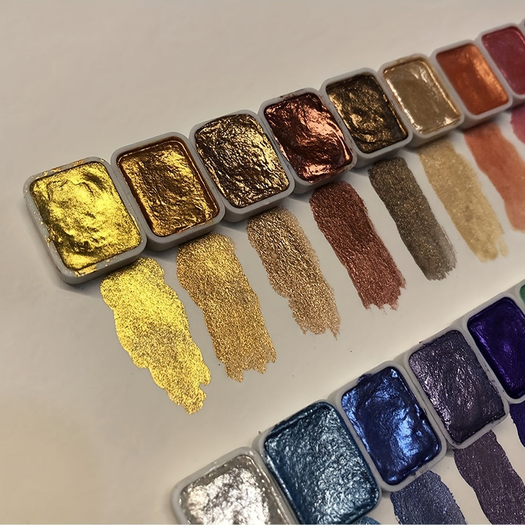 Pearlescent Watercolour Set – 20 Colors in Solid Form for Painting and Calligraphy