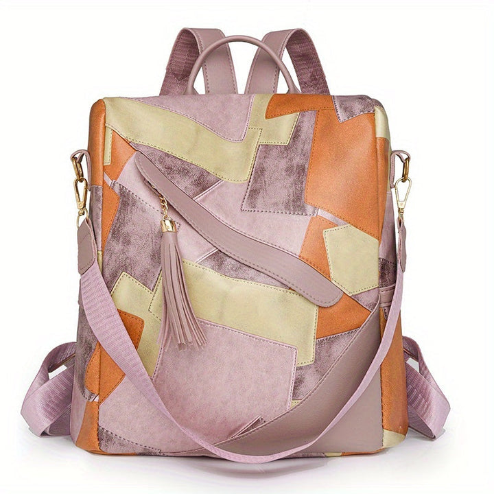 Checked anti-theft rucksack with multiple pockets