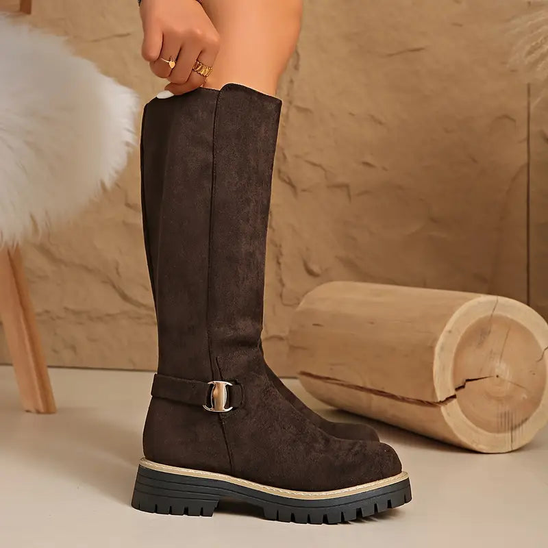High boots with a thick, non-slip sole.