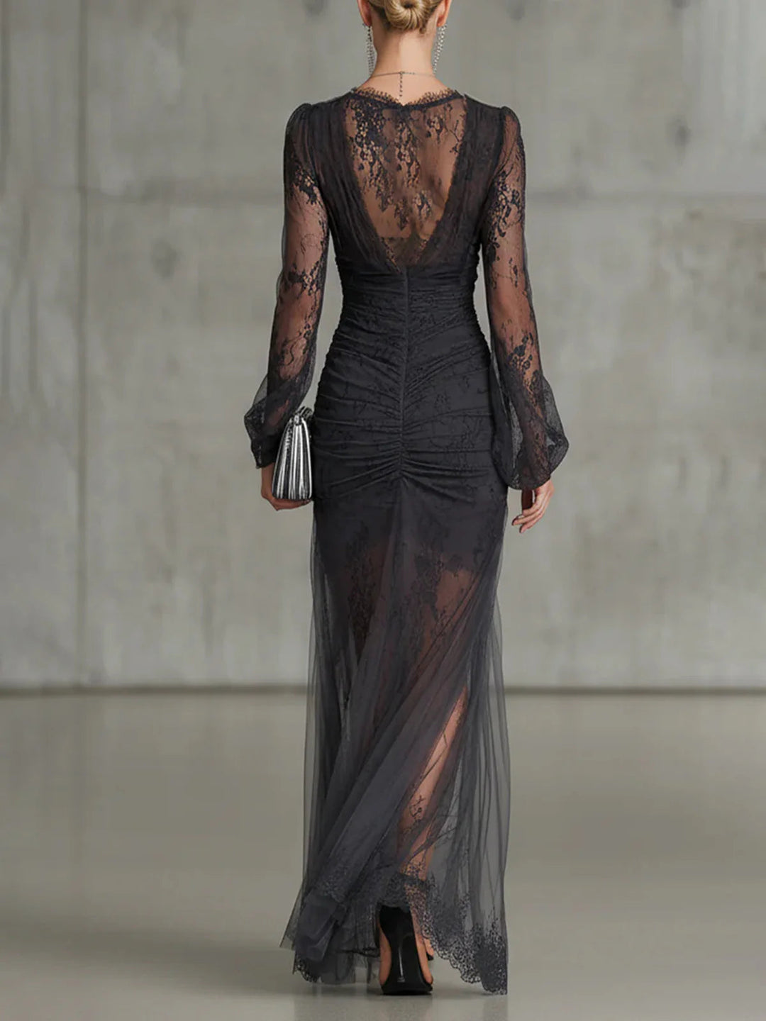 Elegant Lace Dress with V-Neck and Leg Slit