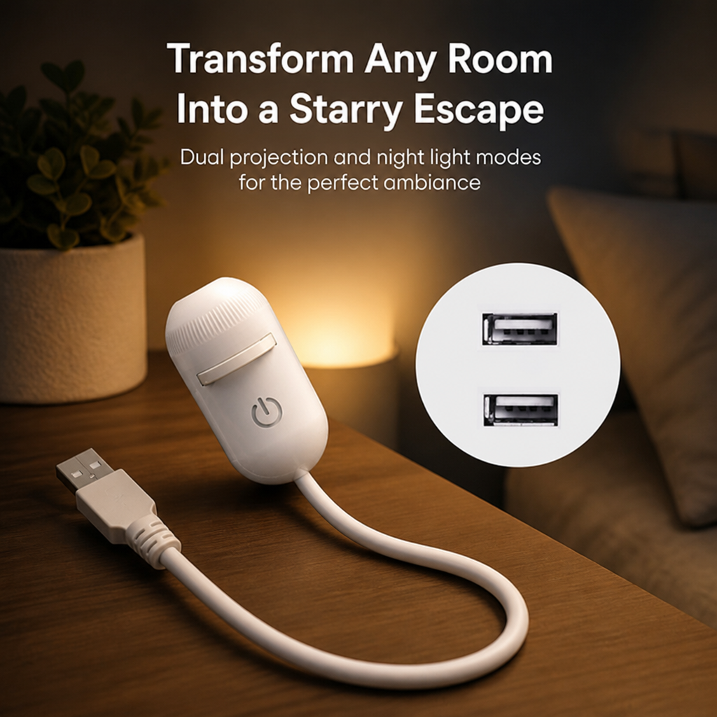 2-in-1 Star Projector and Warm Night Light with Interchangeable Slides, USB-Powered