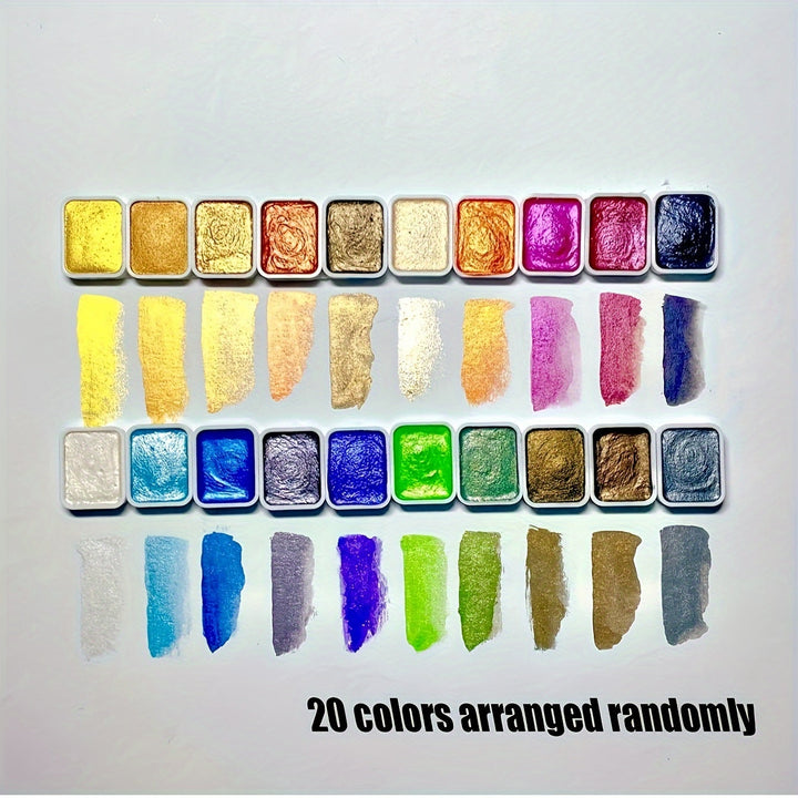 Pearlescent Watercolour Set – 20 Colors in Solid Form for Painting and Calligraphy