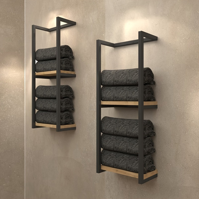 Industrial Towel Rail with Shelves – Elegant and Functional Wall-Mounted Furniture