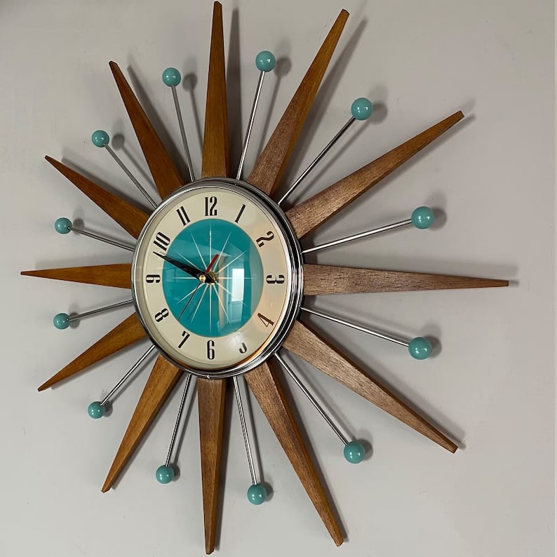 Handmade mid-century style wall clock | Retro wall decor, quiet & battery-operated