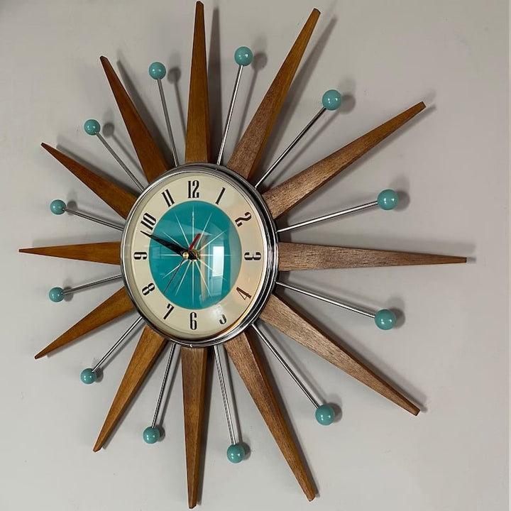 Handmade mid-century style wall clock | Retro wall decor, quiet & battery-operated