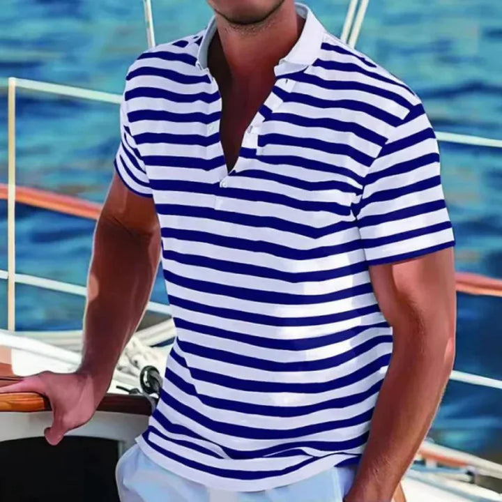 Retro Striped Polo Shirt for Men