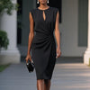 Women's Vintage Style Round Neck Cut Out Midi Dress