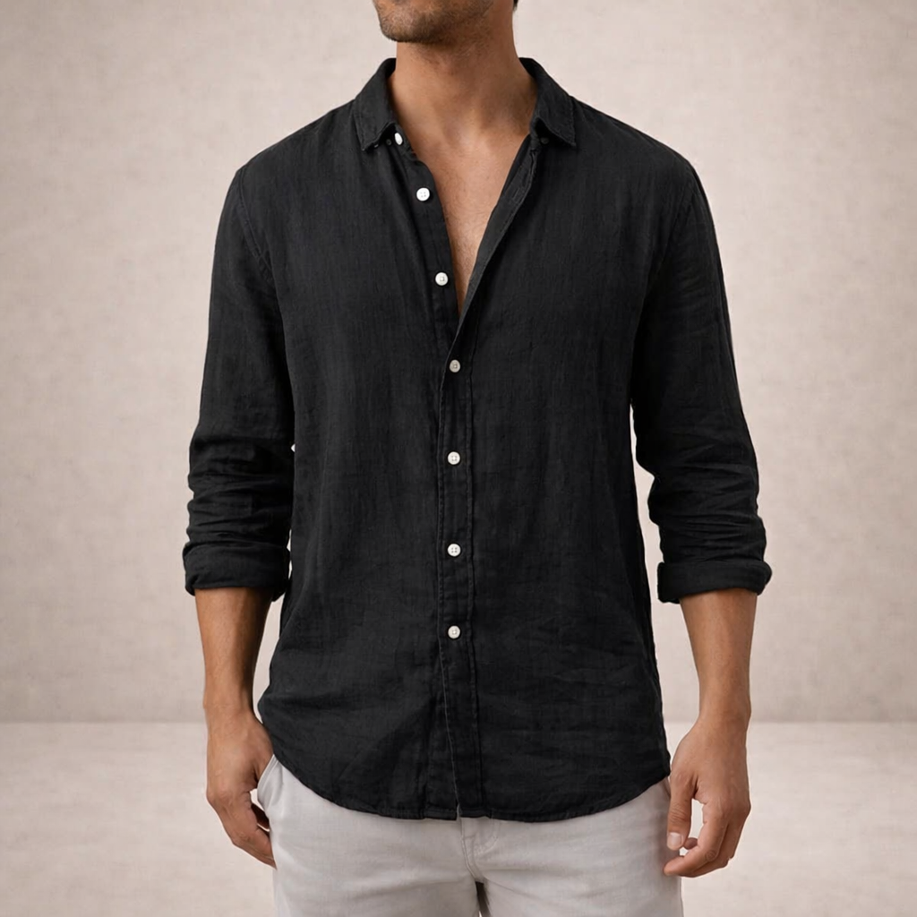 Men's Linen Casual Shirt with Button Placket in Regular Fit