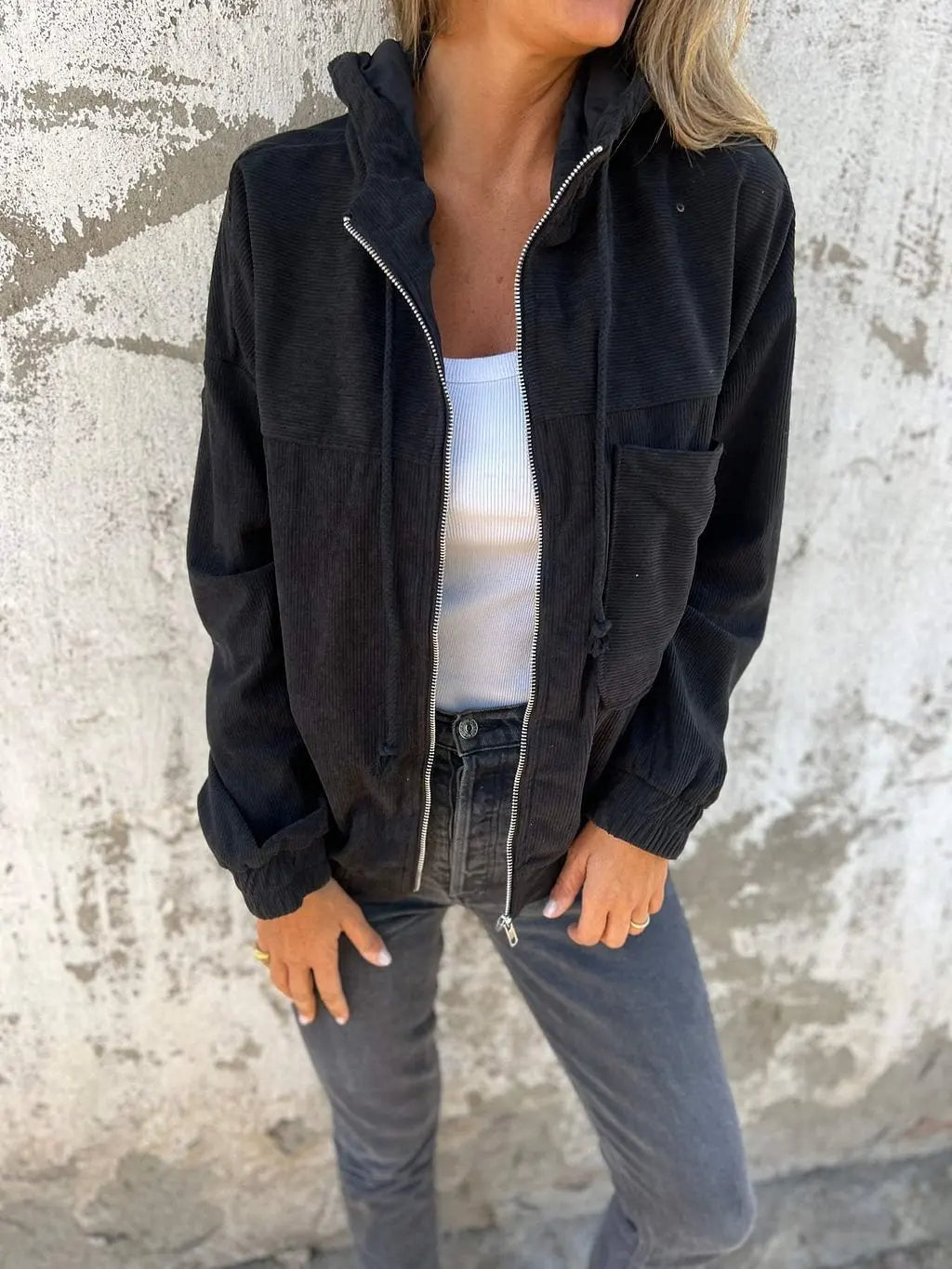 Casual Corduroy Jacket with Hood
