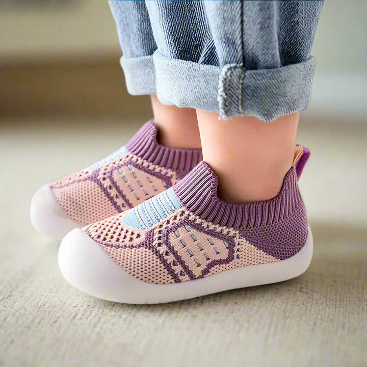 Baby Shoes with Snug Elastic Fit, Non-Slip Soles, Breathable Mesh, Ages 0-4