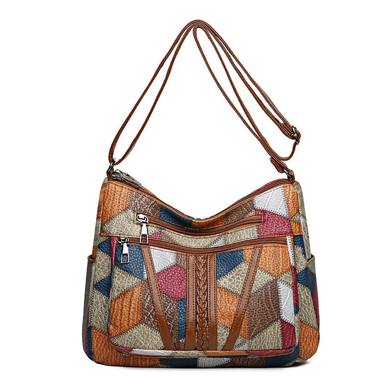 Everyday Patchwork Bag with Faux Leather Inserts.