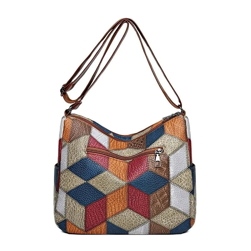 Everyday Patchwork Bag with Faux Leather Inserts.
