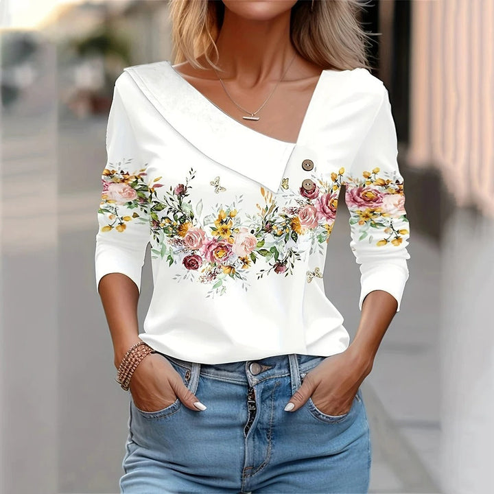 Rezza – Stylish Long-Sleeve Floral Print Blouse