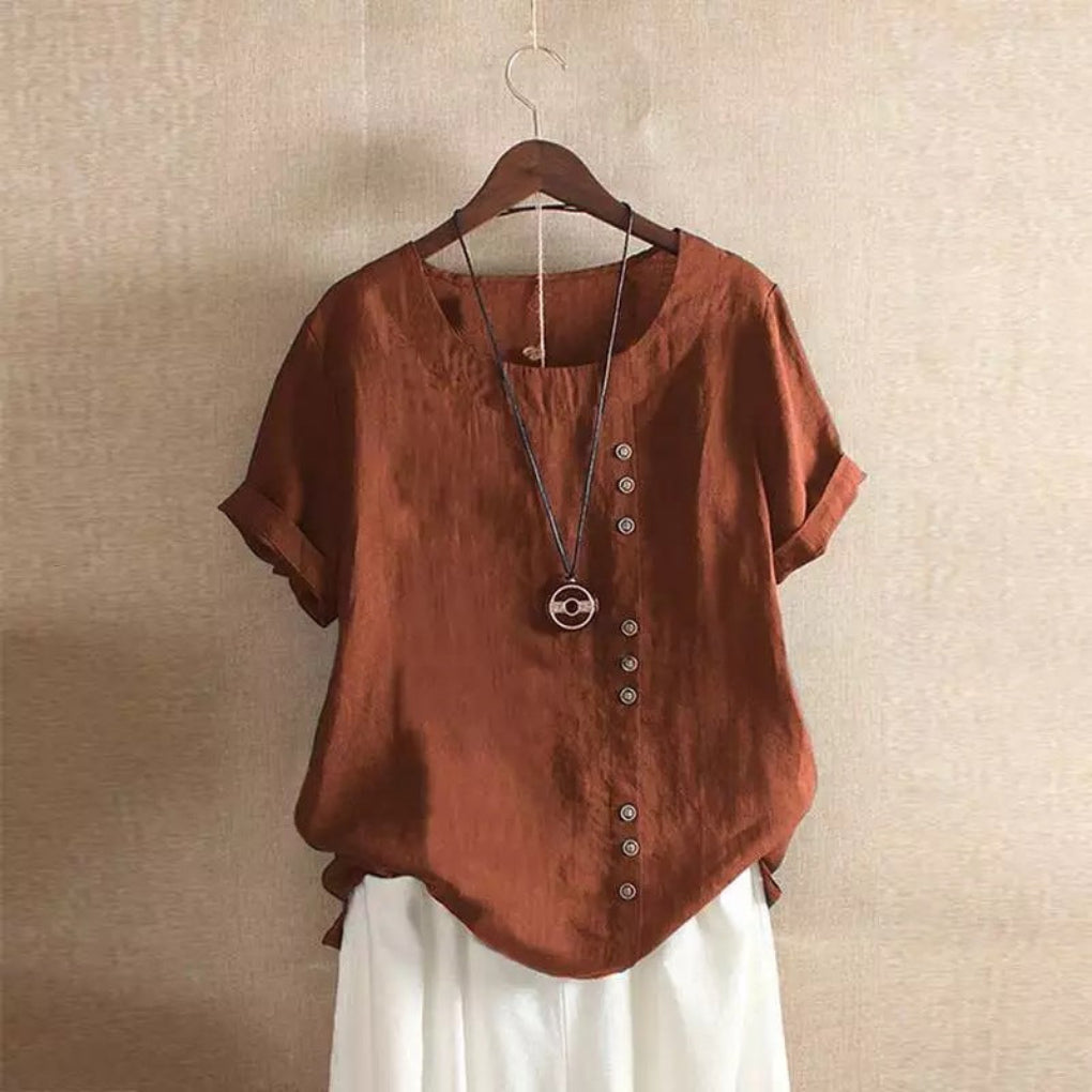Retro Plus Size Casual Loose CottonAnd LinenShort Sleeves