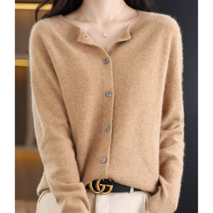 Women's Merino Wool and Cashmere Cardigan – Elegant Crew-Neck Winter Knit