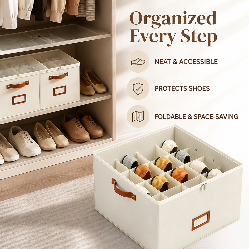 Foldable Shoe Organizer — Breathable, Space-Saving Wardrobe Storage