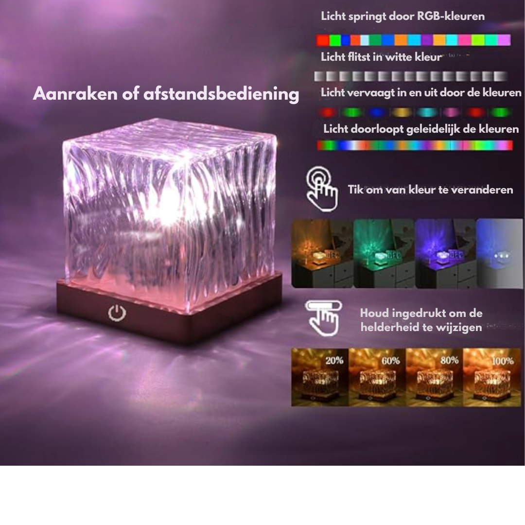 Wave Cube LED Table Lamp with Flowing Colored Light Waves