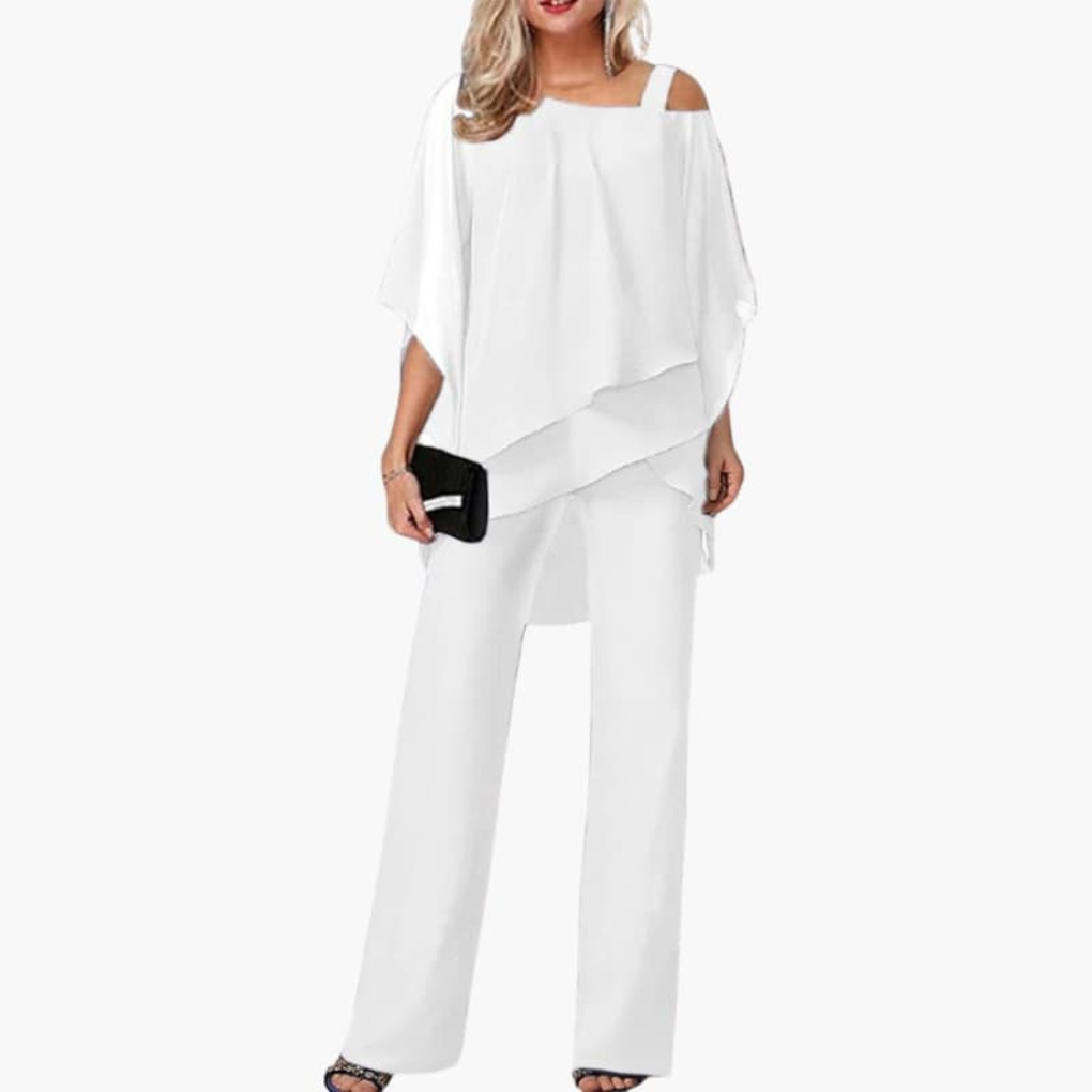 Women’s Jumpsuit with Cold Shoulder and Wide-Leg Pants