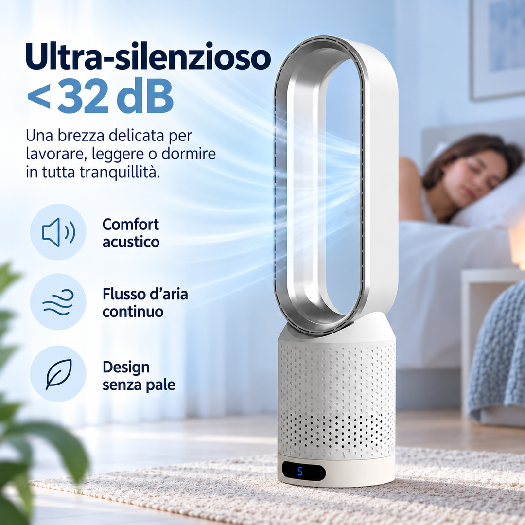 AirPure – Ultra-Quiet Bladeless Tower Fan (< 32 dB)