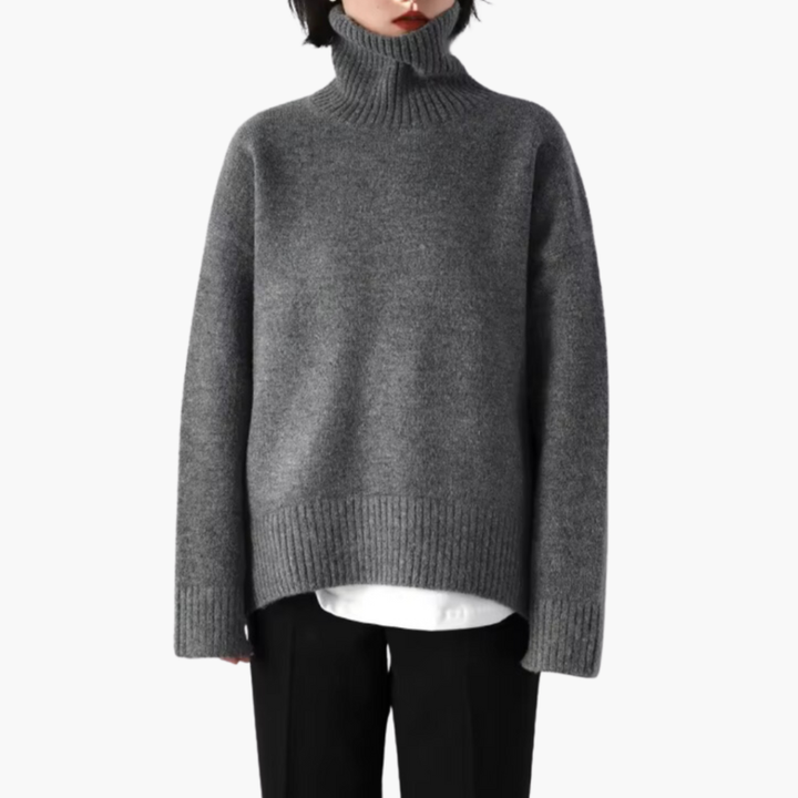 Women’s Turtleneck Sweater with Long Sleeves and Ribbed Texture