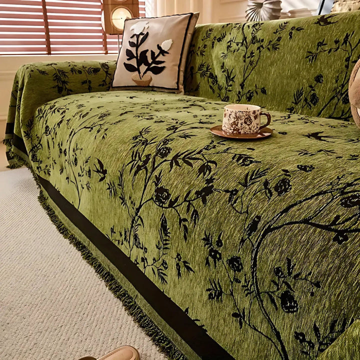 Elegant Floral Patterned Throw with Fringe Trim