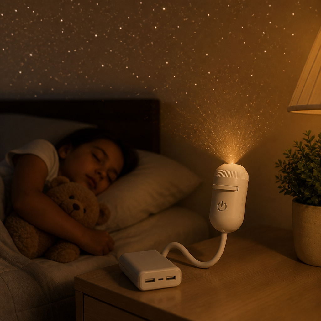 2-in-1 Star Projector and Warm Night Light with Interchangeable Slides, USB-Powered
