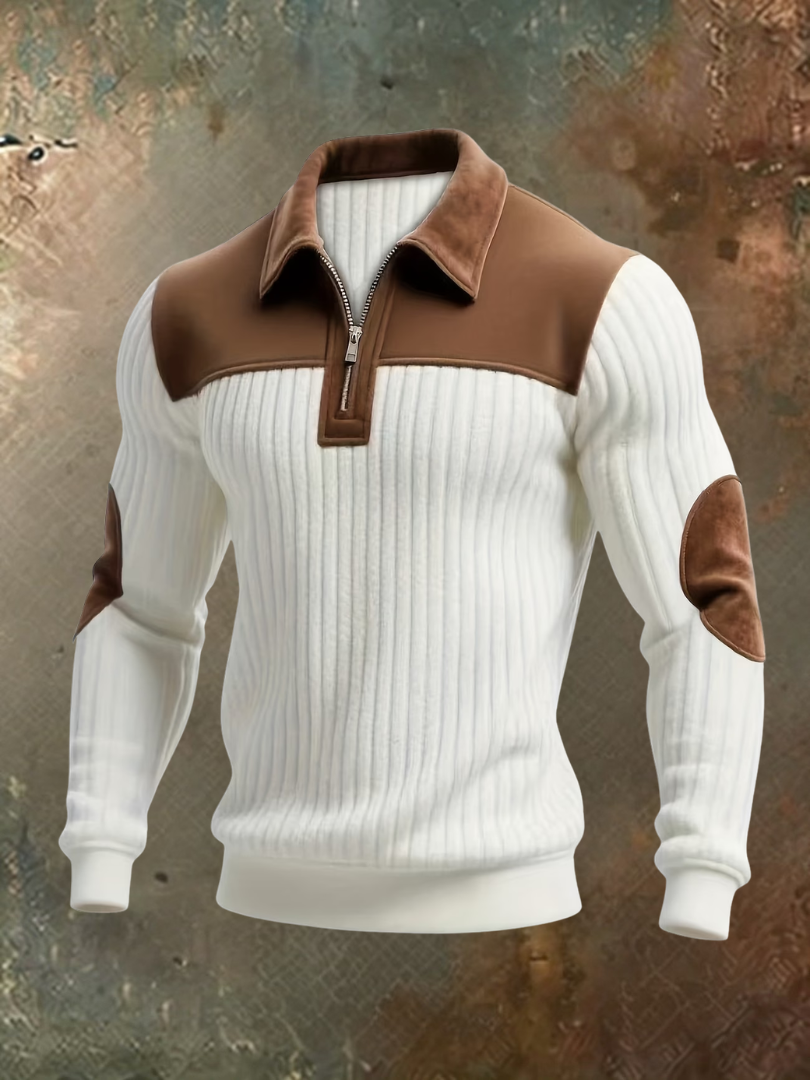 Luxurious Men's Sweater with Suede-Look Details
