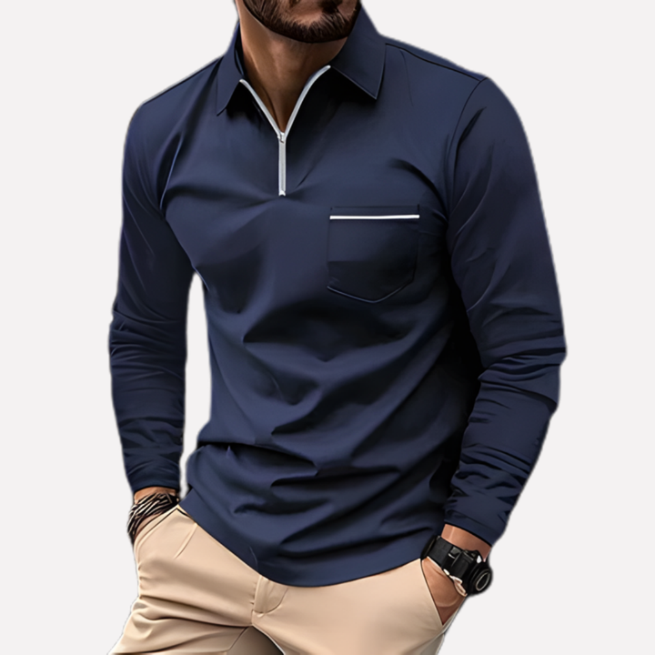 Men’s Long-Sleeve Polo Shirt with Chest Pocket
