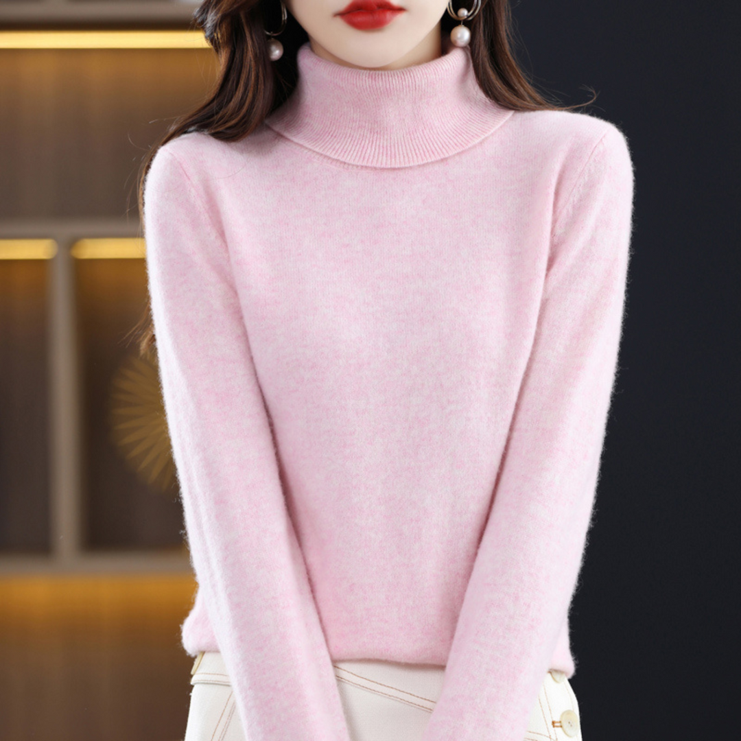 Women's 100% cashmere polo neck sweater – soft, regular fit