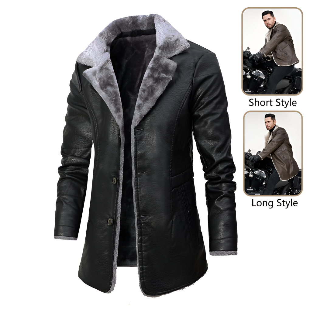 Men Shearling-Lined Leather Coat