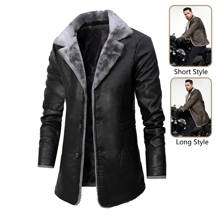 Men Shearling-Lined Leather Coat