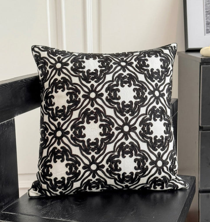 Auralithe - Blue Embroidered Cushion Cover with Ornamental Pattern