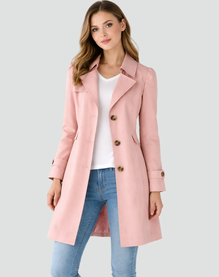 Women's Fitted Trench Coat with Classic Lapels, Mid-Length