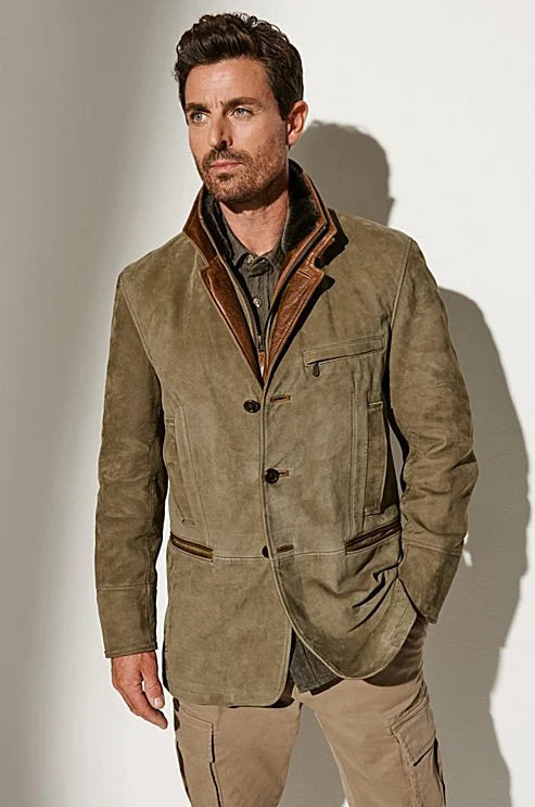Men's Lined Suede Jacket – Fitted Vintage Fall/Winter Coat