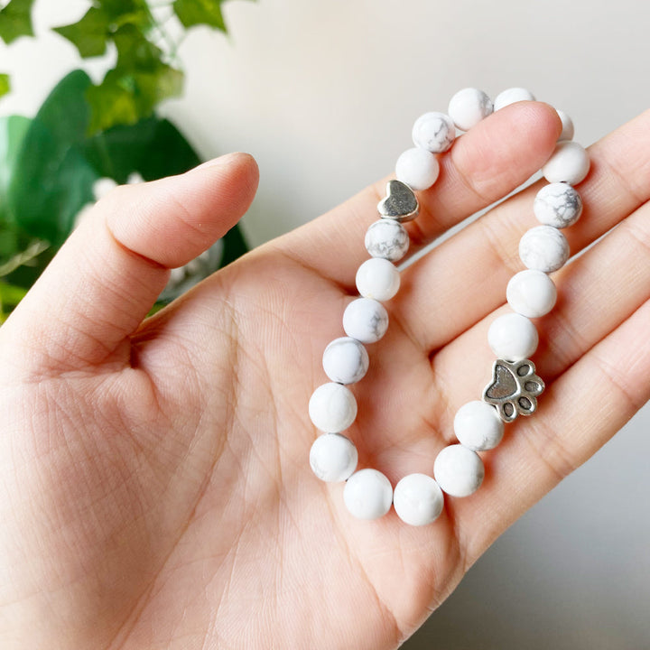 Natural Gemstone Bracelet with Paw and Heart Charm – Handmade Design