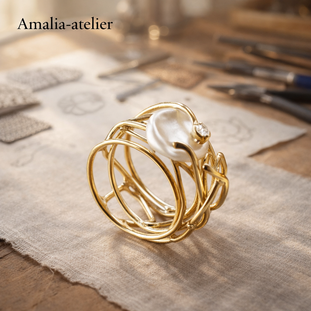 Thin Gold-Colored Ring with Pearl Accent
