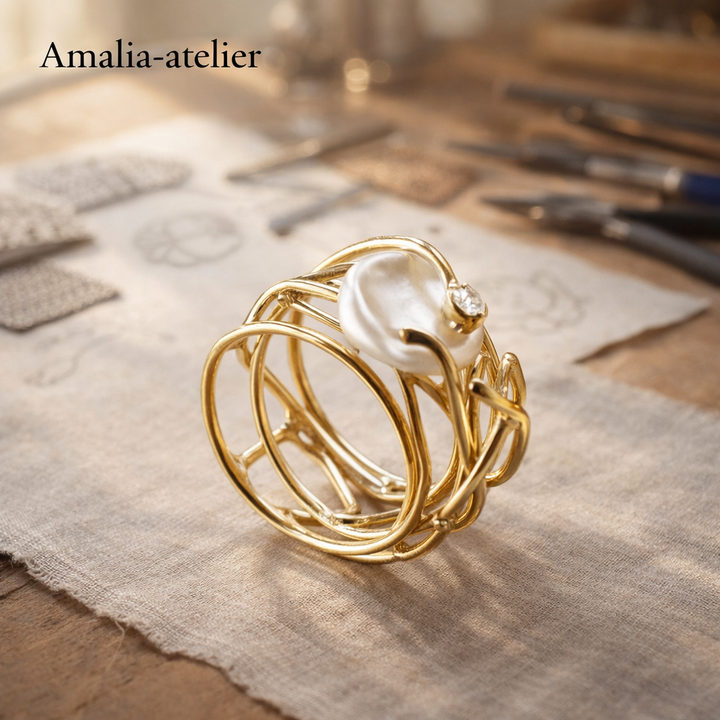 Thin Gold-Colored Ring with Pearl Accent