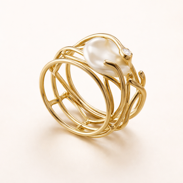 Thin Gold-Colored Ring with Pearl Accent