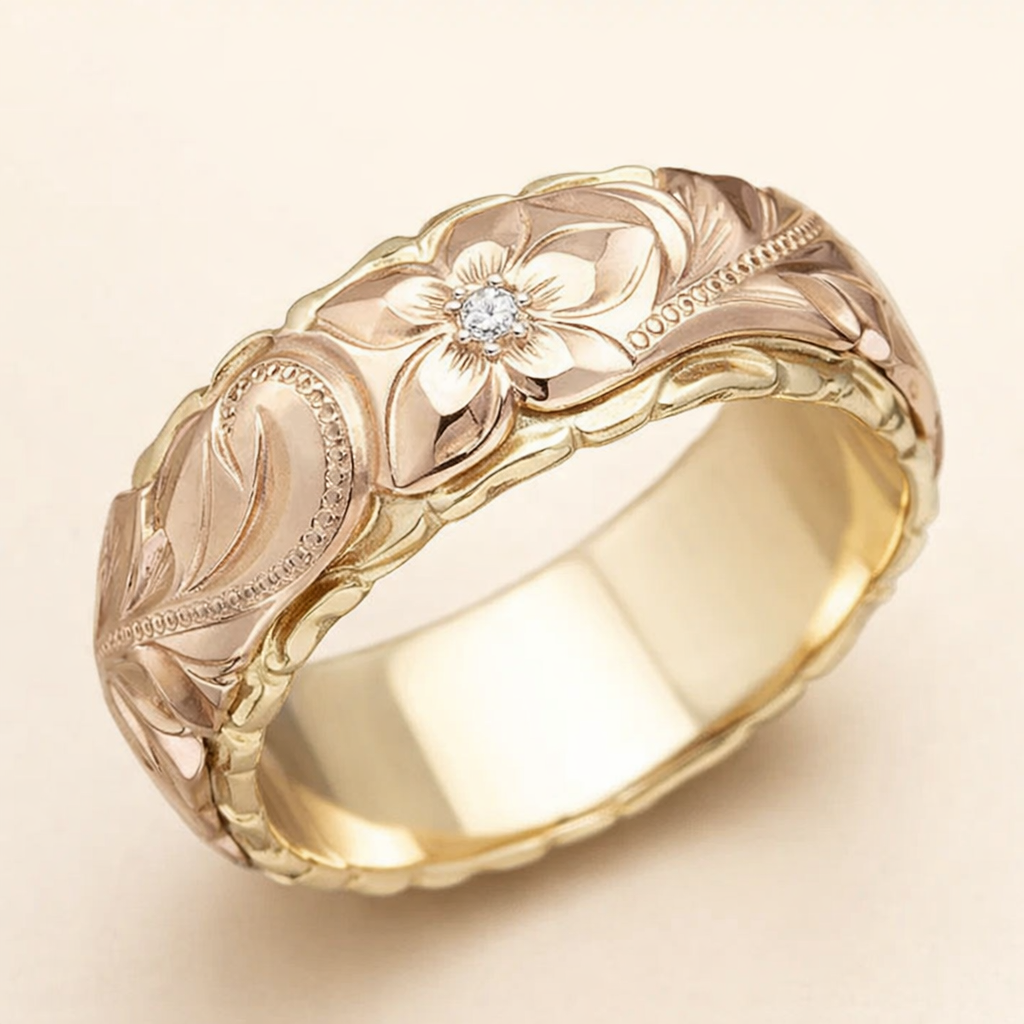 Vintage rose flower gold ring