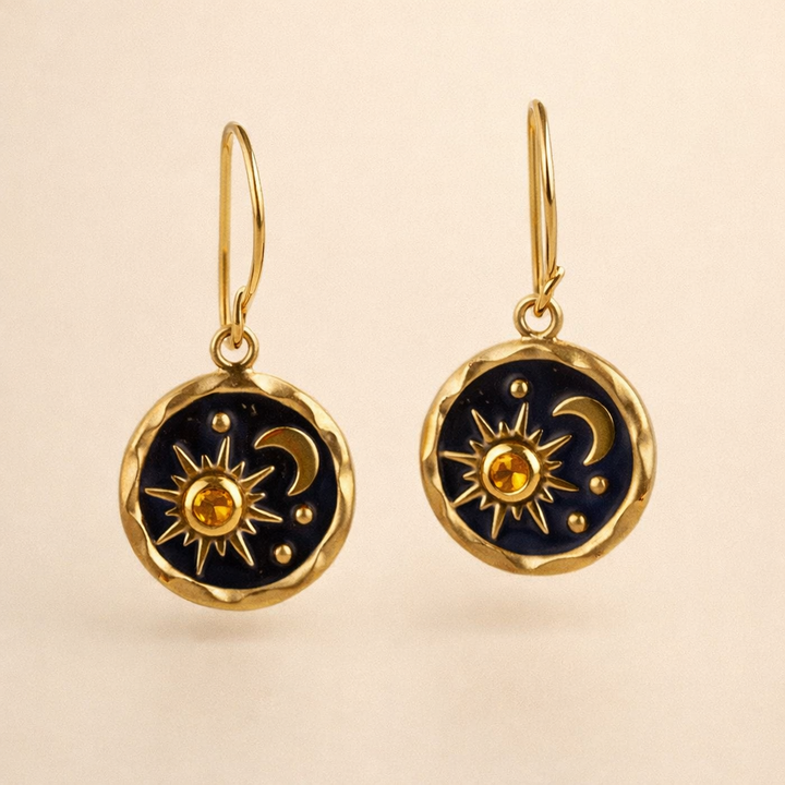 Boho earrings with sun and moon design