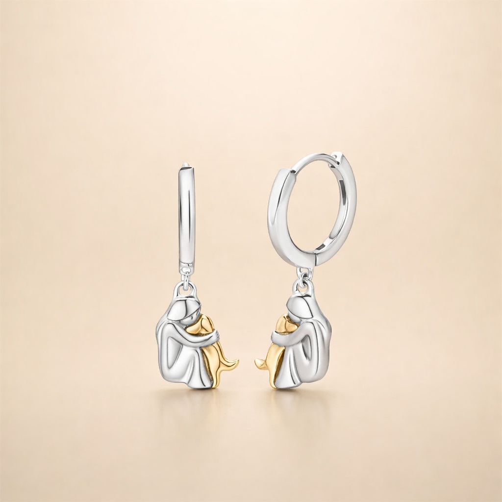 Minimalist silver earrings with little dog