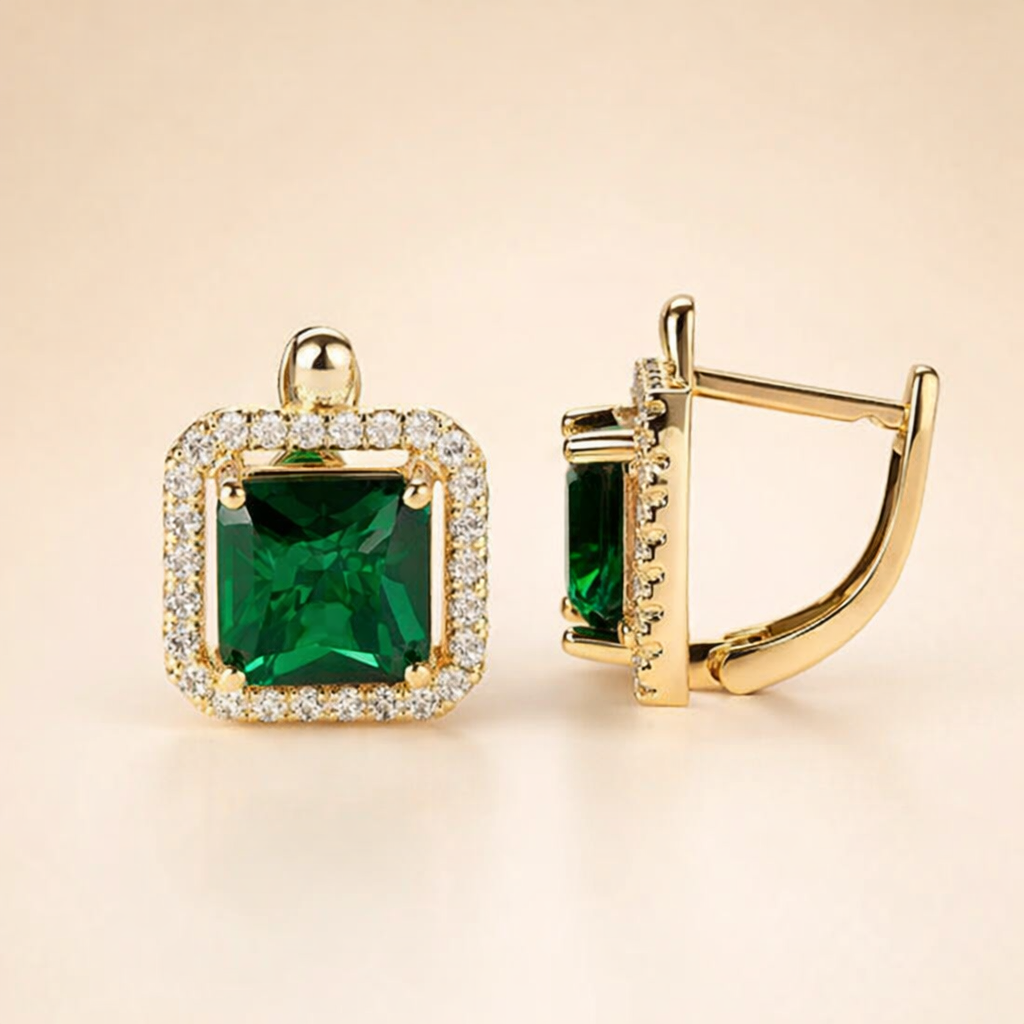 Elegant Green Cubic Zirconia Earrings in Gold