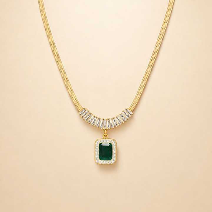 Elegant Gold Pendant with Emerald Prism