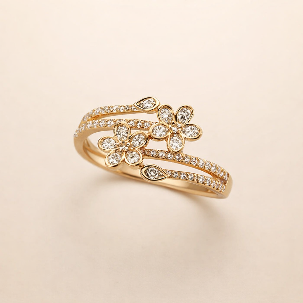Subtle gold ring with clear flower