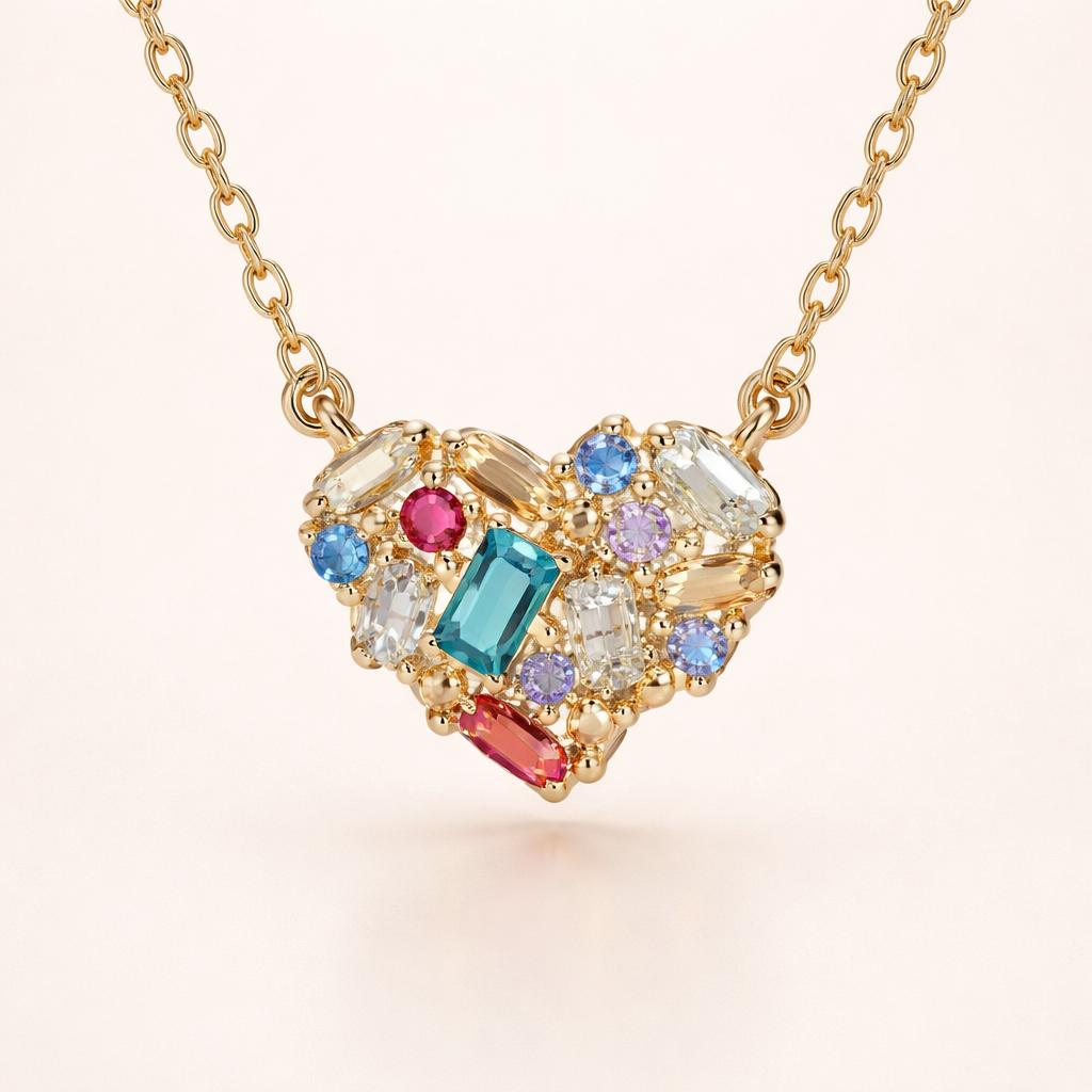Elegant gold necklace with colorful little heart