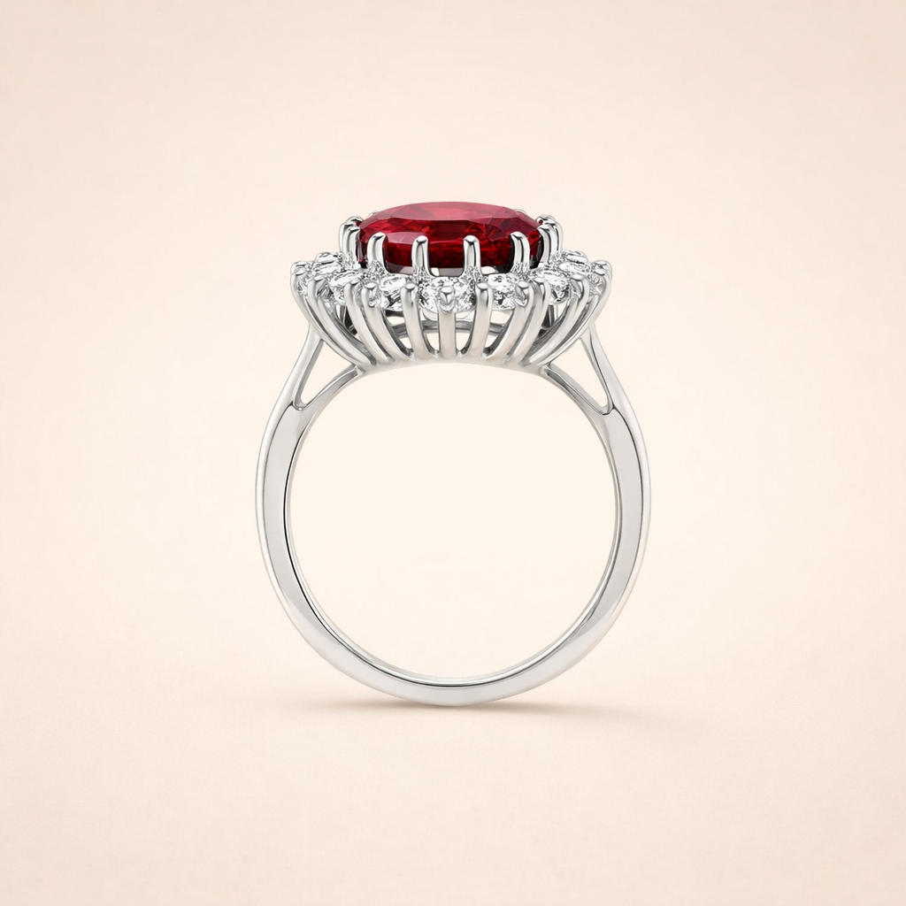 Elegant white gold ring with ruby accent