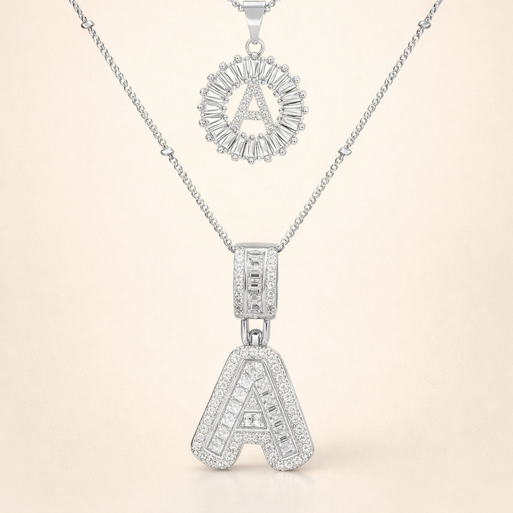 Elegant white gold initial necklace with pavé stones