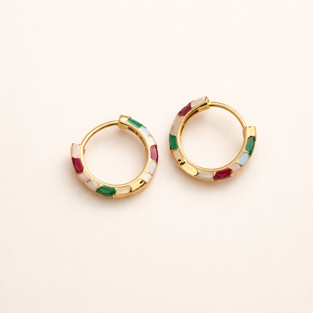 Elegant Gold Earrings with Colorful Enamel Accents