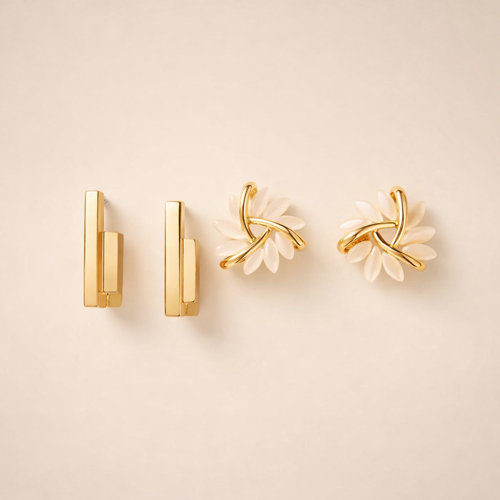 Elegant gold earrings with flower motif
