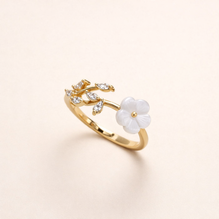 Soft white cubic zirconia flower ring